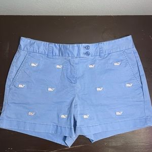 Vineyard Vines Whale Embroidered Dayboat Shorts-baby blue w/pink whales-pockets